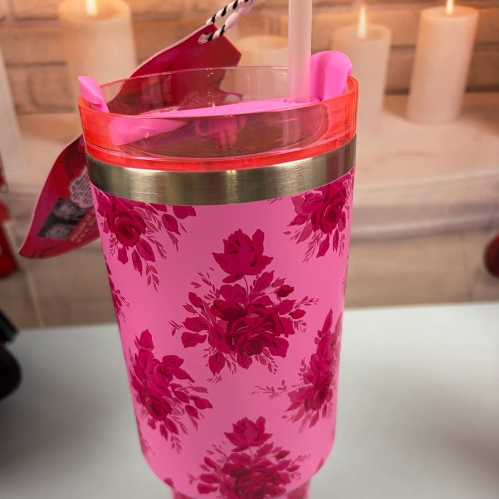 Floral Pink Tumbler with Lid